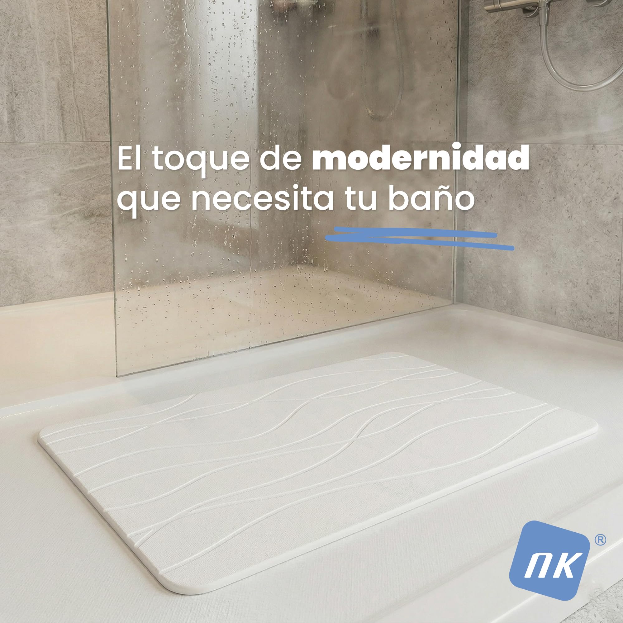 NK Alfombra Diatomita Baño 60 x 40 cm - Alfombrilla de Piedra Super Absorbente, Secado Rápido y Antideslizante para Ducha, Stone Bath Mat (Blanco)