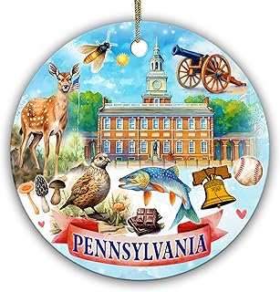 Pennsylvania State Christmas Ornament – Independence Hall, Liberty Bell, State Bird & Symbols – Unique Holiday Tree Decor, Pennsylvania Pride Souvenir Gift