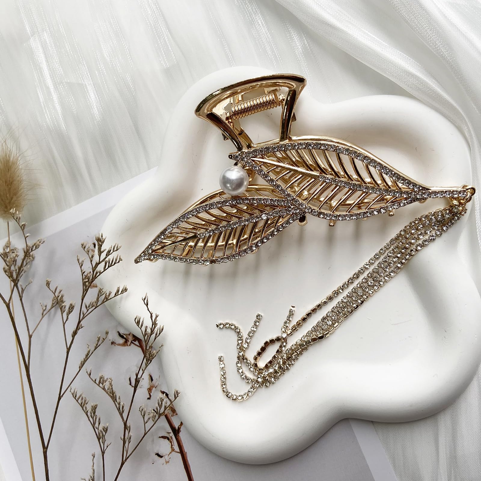 Clear Rhinestone And Gold Metal Leaf-Motif Hair Clip Next SPARKLE CLIPS 2 PACK - Hair styling accessory - gold  main image 4