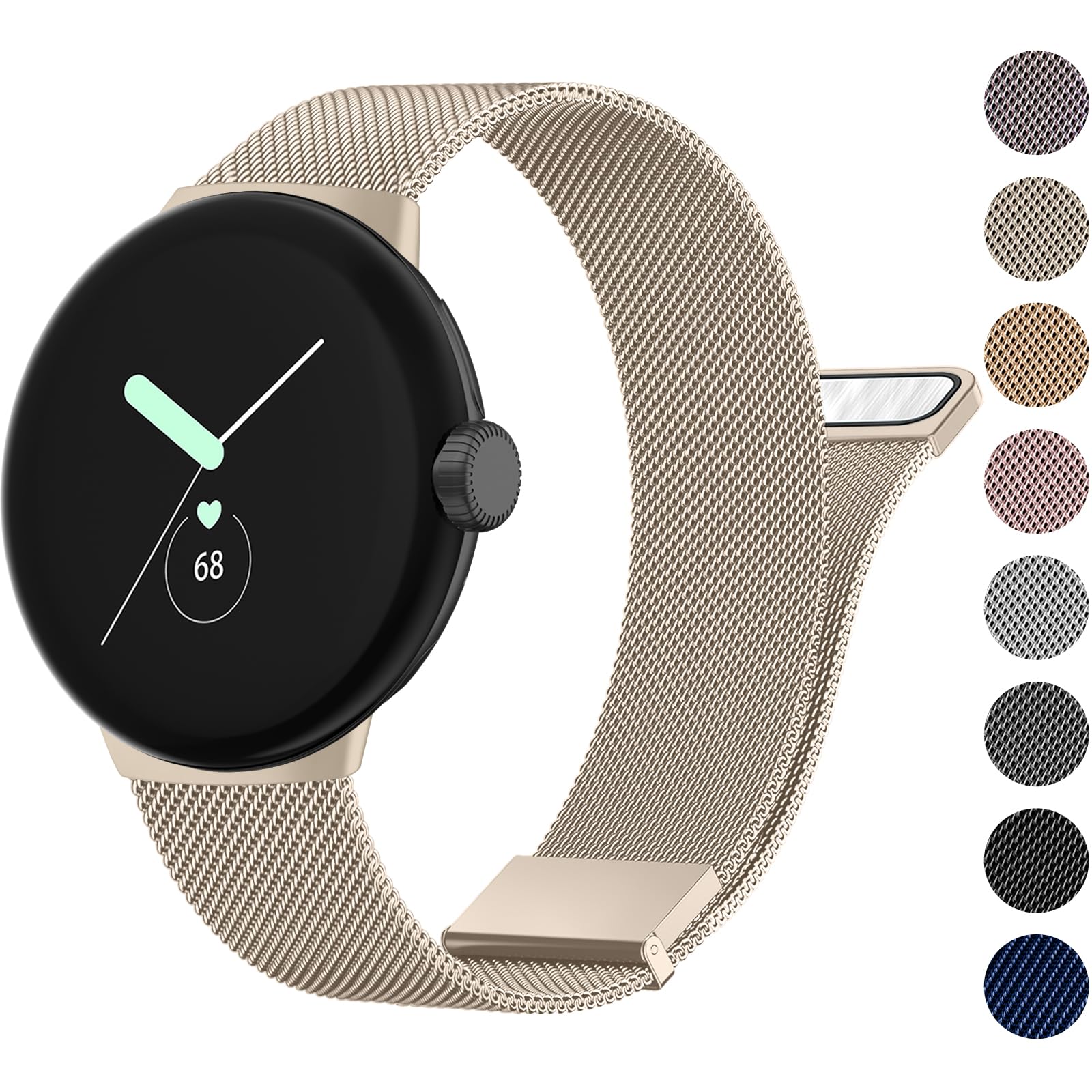 Meliya Metal Band Compatible with Google Pixel Watch 2 Band / Pixel Watch Bands for Women Men, Stainless Steel Mesh Loop Adjustable Wristband Replacement Strap for Google Pixel Watch 2 2023 / Pixel Watch 2022 (Champagne Gold)