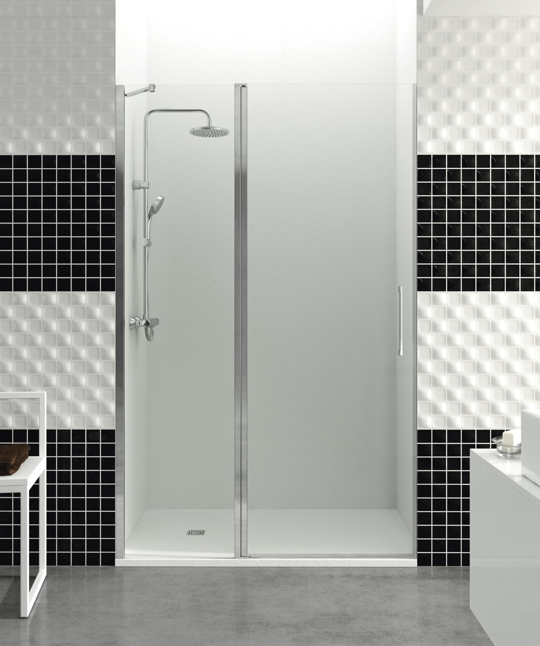 GME - Mampara Ducha 1 Puerta Corredera + 1 Puerta Fija Cromo 105cm | Mampara de Cristal con Perfilería de Aluminio y 195cm de Altura | Cristal Templado 6mm Antical Y Cierre Magnético