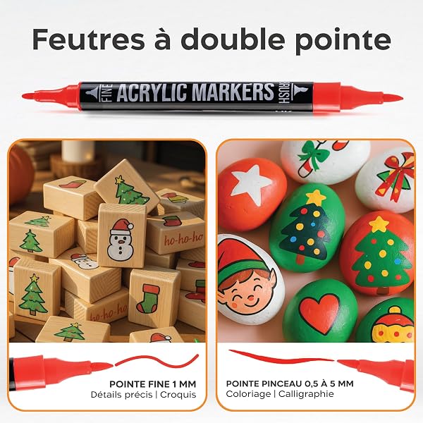 Zenacolor - Feutre Acrylique 72 Couleurs - Double Pointe - Pinceau & Fine - Feutres pour Coloriage Adulte - Feutres Acrylique Idéal pour Multi-Surfaces - 3