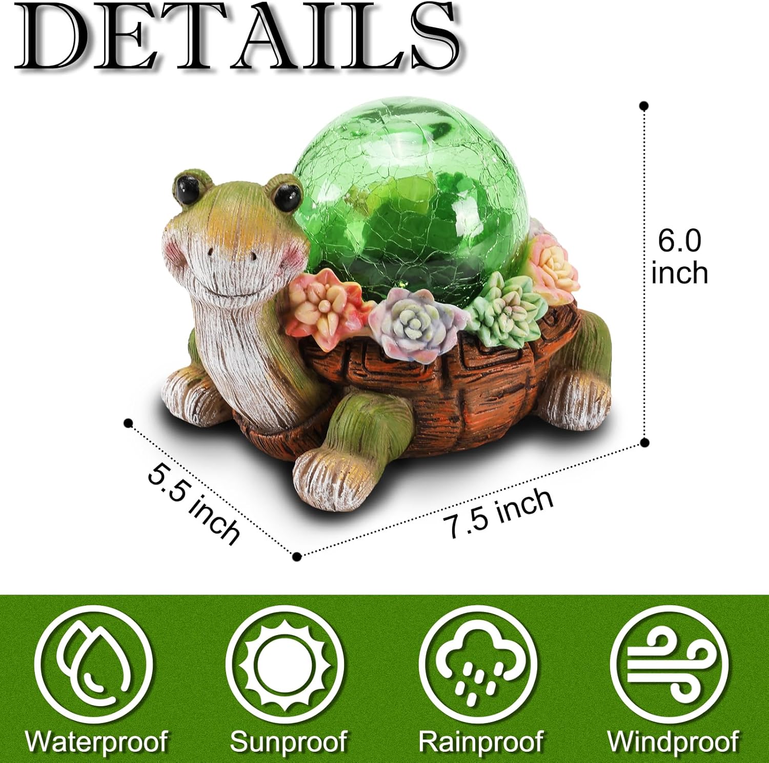 Solar Turtle Garden Statue Lights for Outdoor Decor with Succulent and LED Lighting - Lawn Decoration Resin Tortoise Figurine for Patio Yard Balcony Ornament - Valentine Day Gifts for Mom Grandma - Image 3