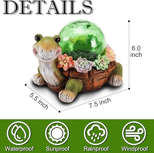 Miniatura 3 de Solar Turtle Garden Statue Lights for Outdoor Decor with Cracked Glass LED Figurine Lighting Resin Succulent Tortoise Decorations Patio Lawn Yard