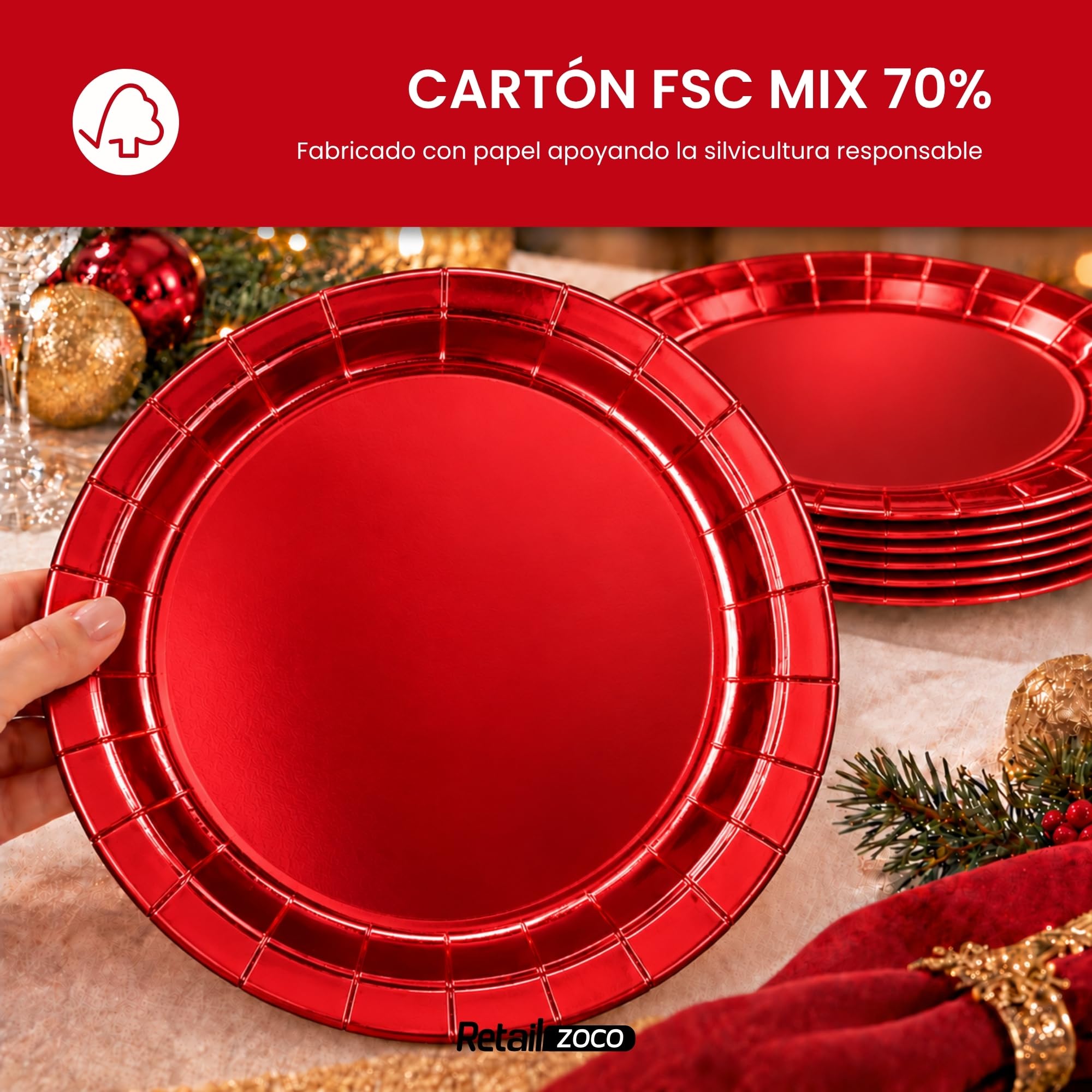 Platos de cartón,Platos Desechables cartón, Diseño Rojo, 12 Unidades - imagen 6