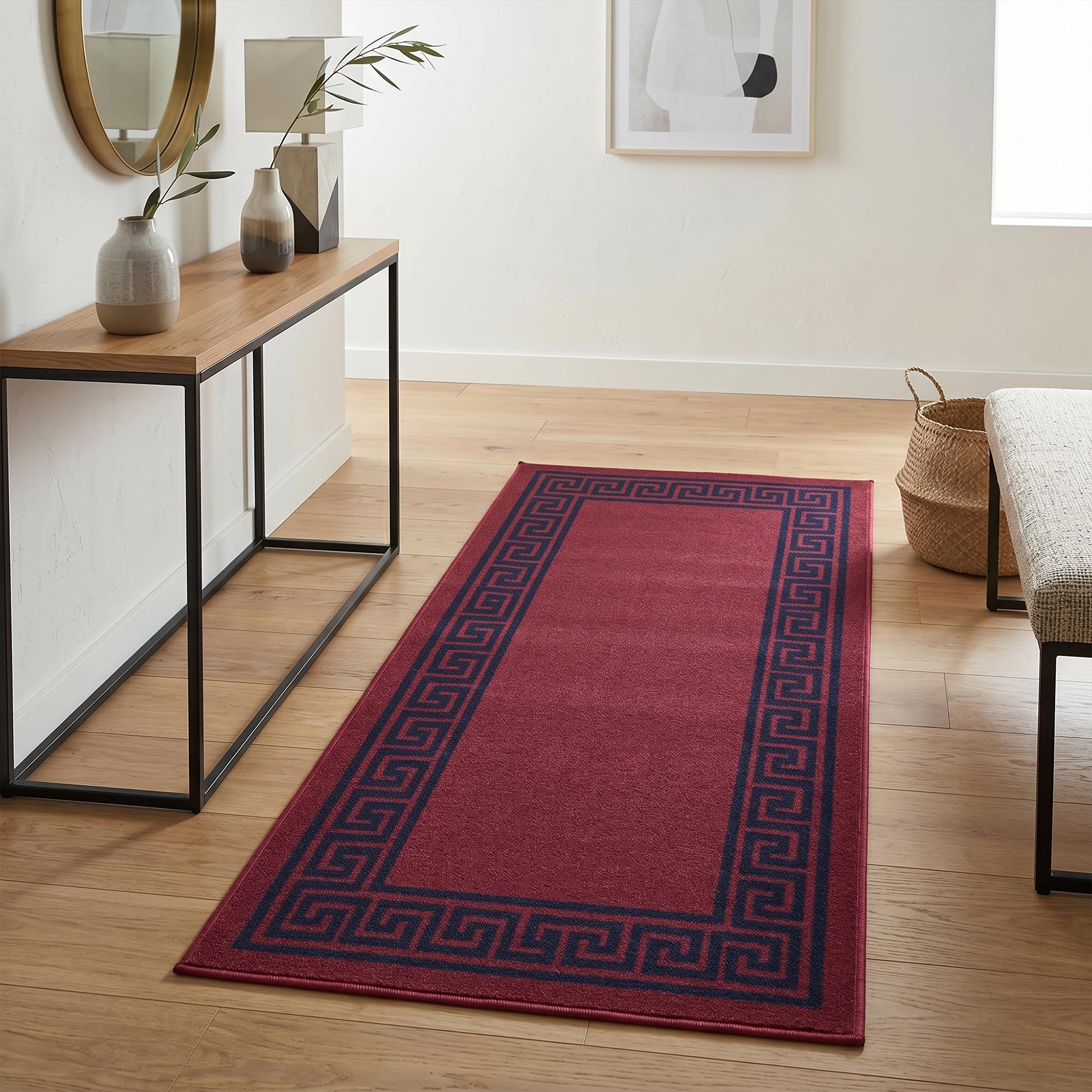 Rugs Haven - Elysia Washable Hallway Carpet Runners, Non-Slip Floor Mats for Kitchen, Living Room, Corridor, Entryway, Door Entrances (Red & Black, 66x120cm)
