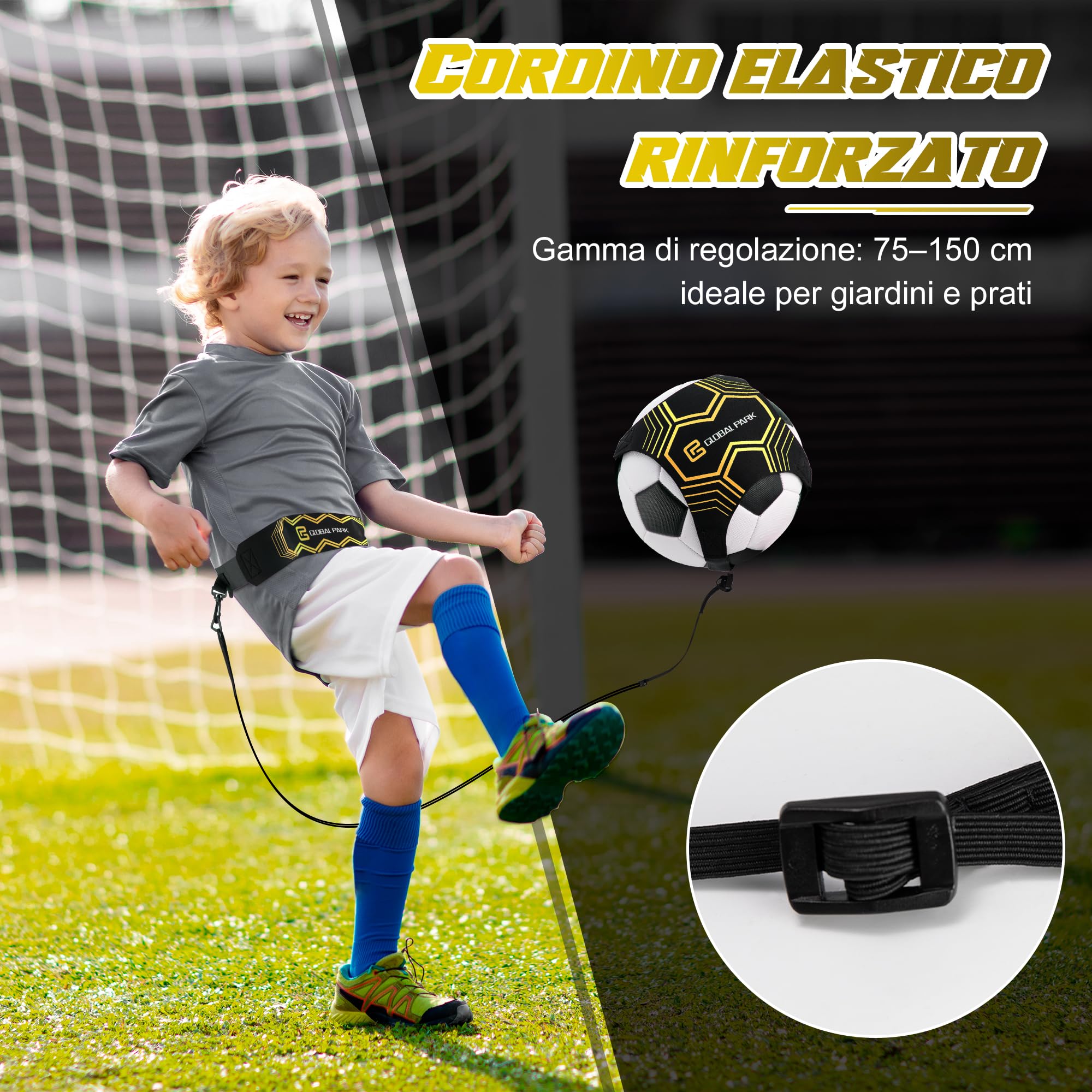Global Park Trainer da Calcio Attrezzatura Banda Elastica per L’Allenamento Individuale con Cintura Regolabile per Bambini Adulti