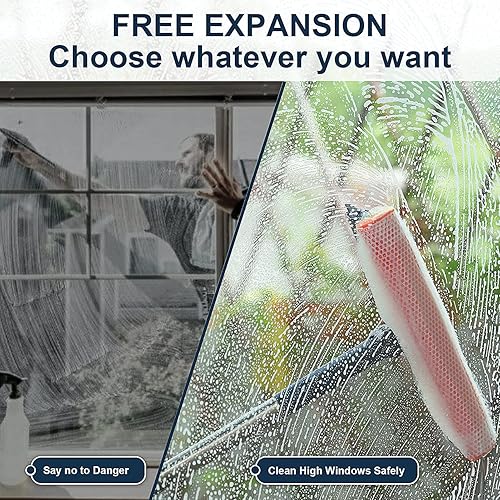 Miniatura 5 de Escobilla de ventana profesional, limpiador de ventanas 2 en 1 con mango de acero inoxidable de 56 pulgadas de largo, kit de lavado de ventanas,