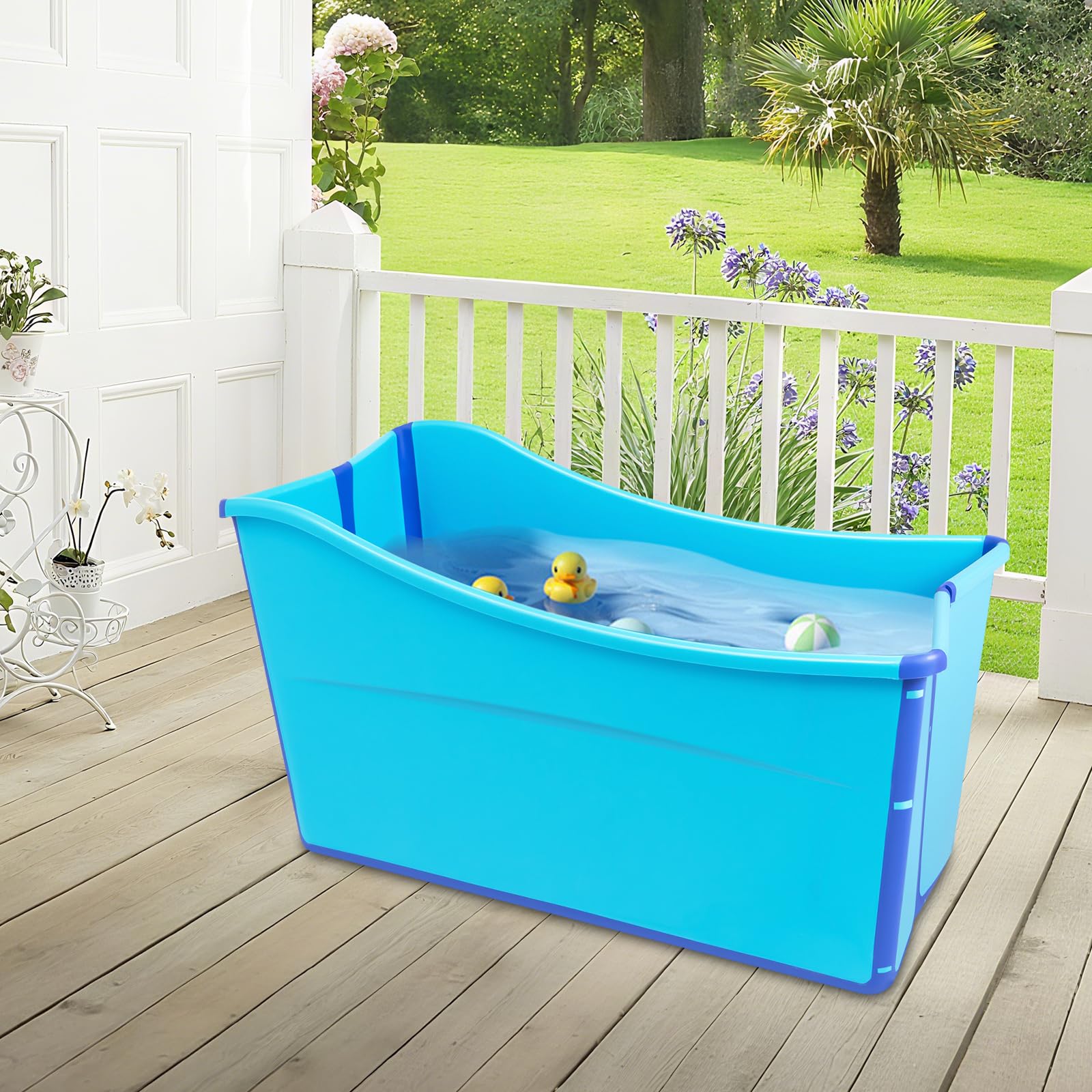 Faltbare Badewanne blau, 34.3×18.1×22.2 inch, PP+TPE, große Kapazität | Badewanne Hitzebeständig Bis 248°F, Badewanne Outdoor 198,4 Lbslager Kapazität, Balkon Pool Für Bad, Balkon & Wohnmobil