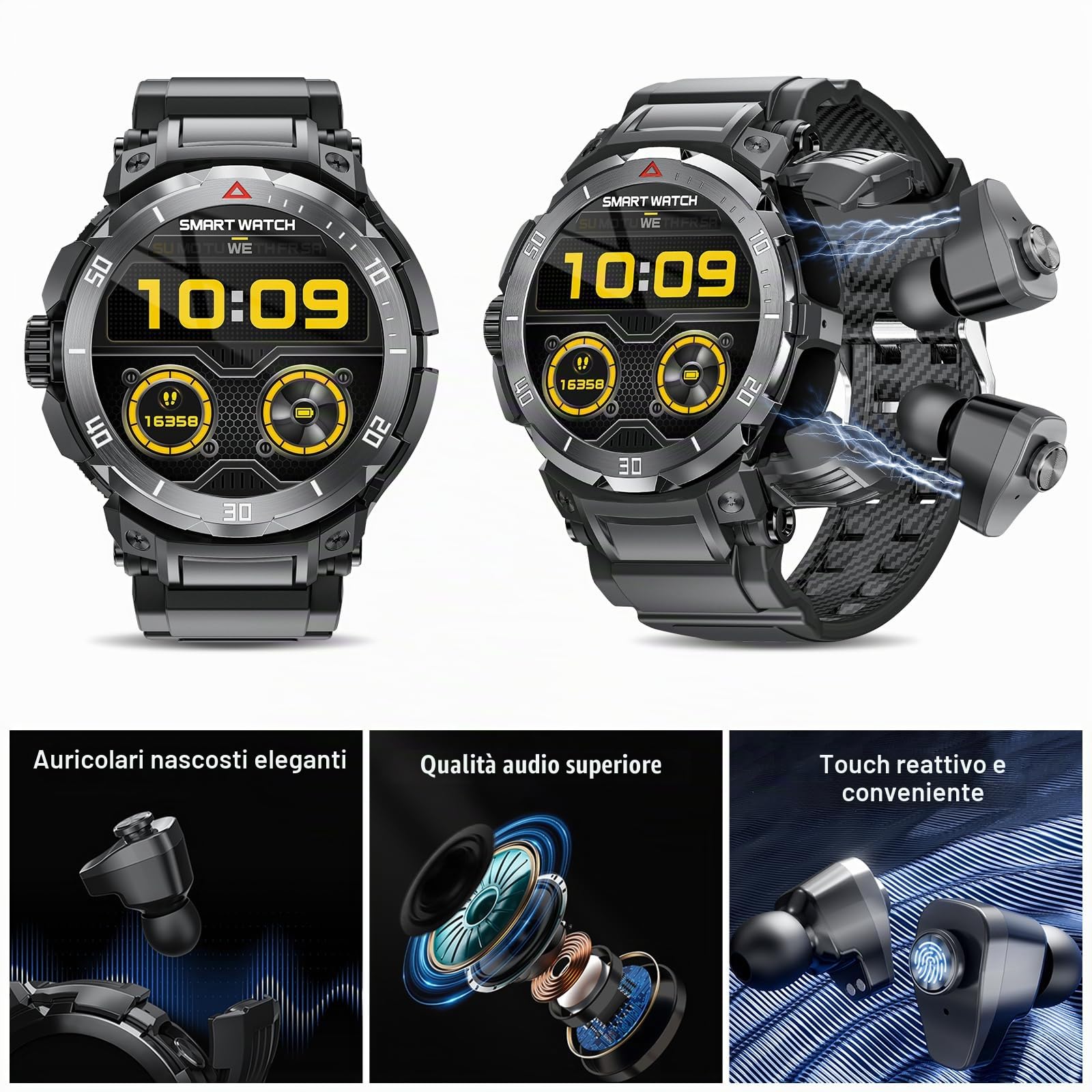 Smart Watch con cuffie da uomo, Bluetooth per chiamate può rispondere e effettuare chiamate, orologio fitness impermeabile IP67, fitness tracker