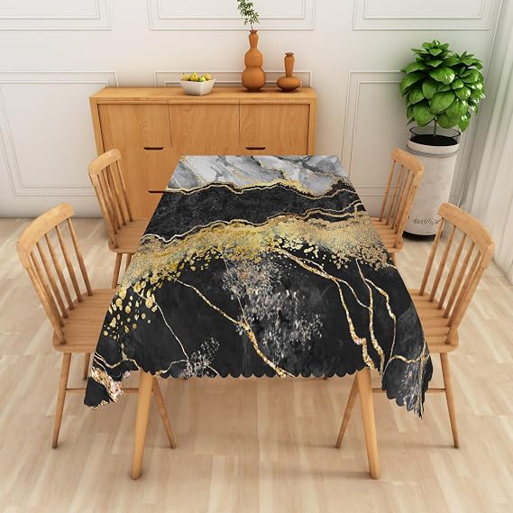 Black and Gold Marble Tablecloth, 54x86 Inch Modern Luxury Abstract Gold Glitter Texture Rectangle Fabric Black Grey Table Cloth,Washable Table Cover for Kitchen Birthday Wedding Party Decor