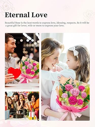 Miniatura 4 de Flomoon Forever Flowers - Regalos para ella, ramo de flores preservadas, regalos de cumpleaños para mujeres, rosas preservadas para abuela, esposa,