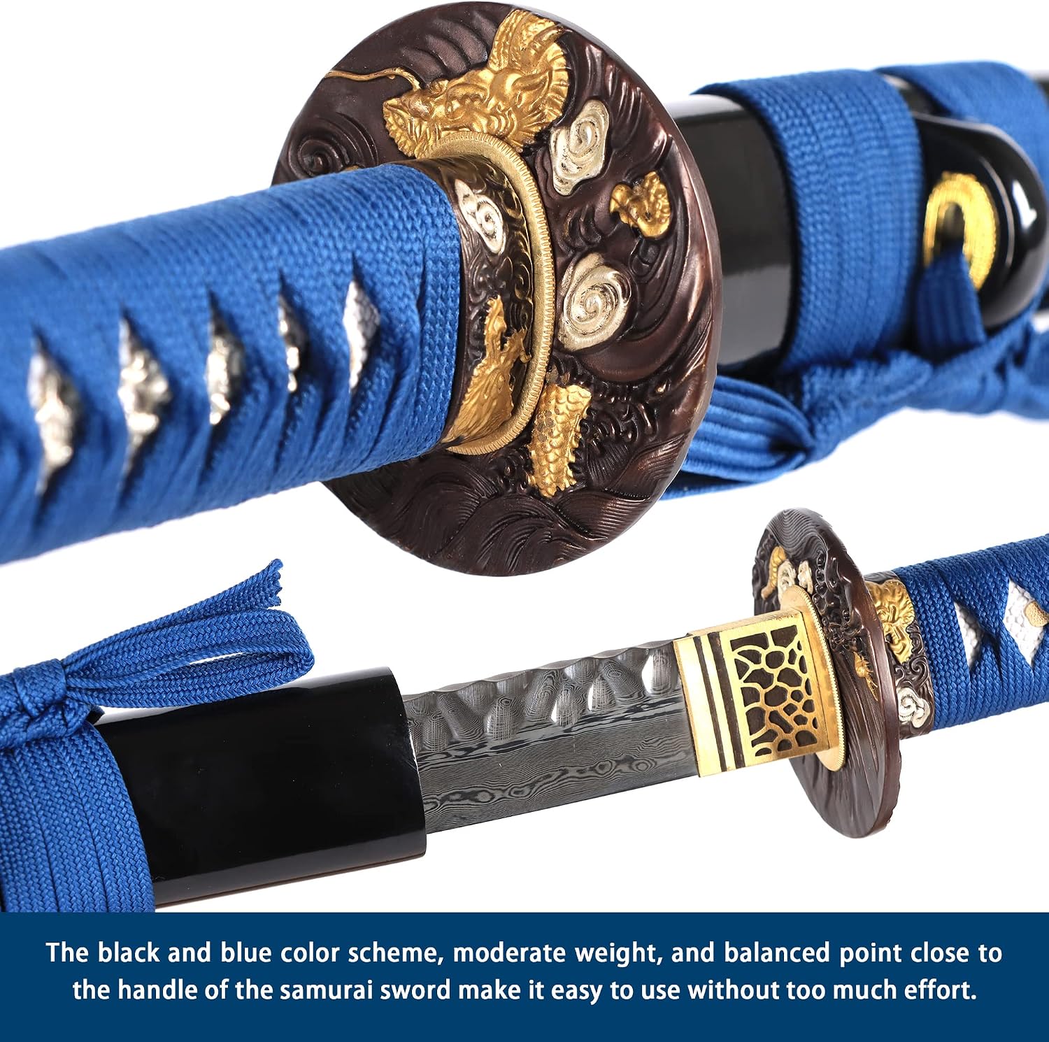 entez Samurai Sword Real - Full Tang, High Hardness, Katana Sword with Damascus Steel Blade