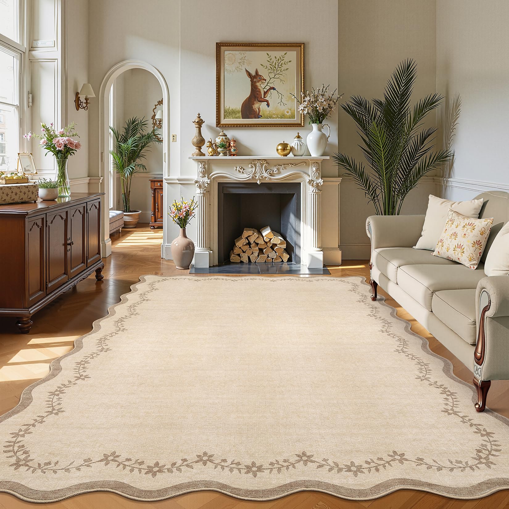 FairyStyle Scalloped Jute Large Rugs Living Room, Washable 200 x 300 cm