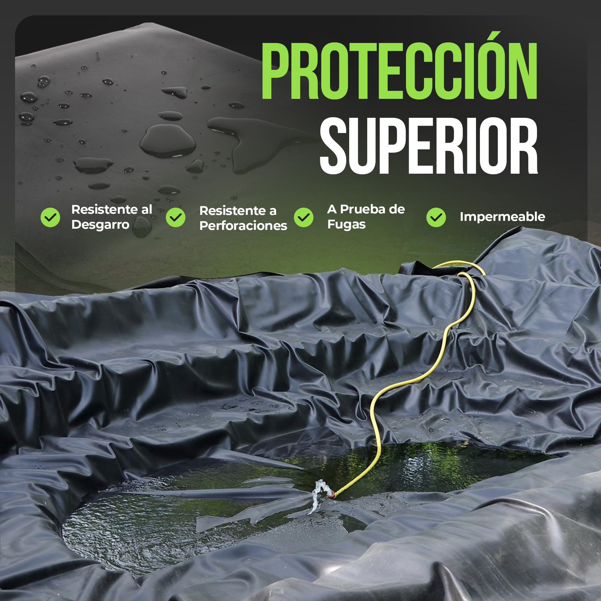 Lona Estanque PVC 2M x 3M - Color Negro | Lona HDPE para Estanques de Alto Rendimiento | Grosor 0.2 mm - Galga 800 Estanques de Peces, Fuentes, Jardines y Cascadas