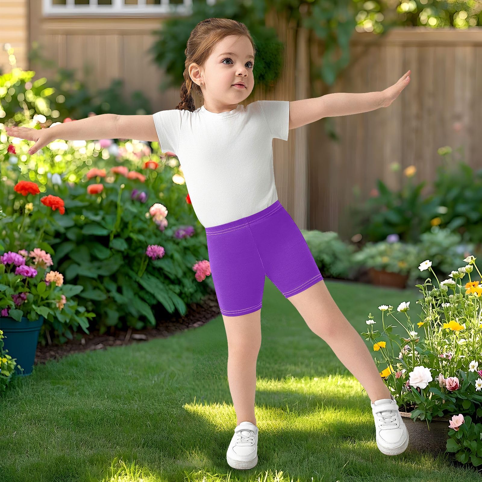 Pantalones cortos de algodón para niñas ciclismo baile morado