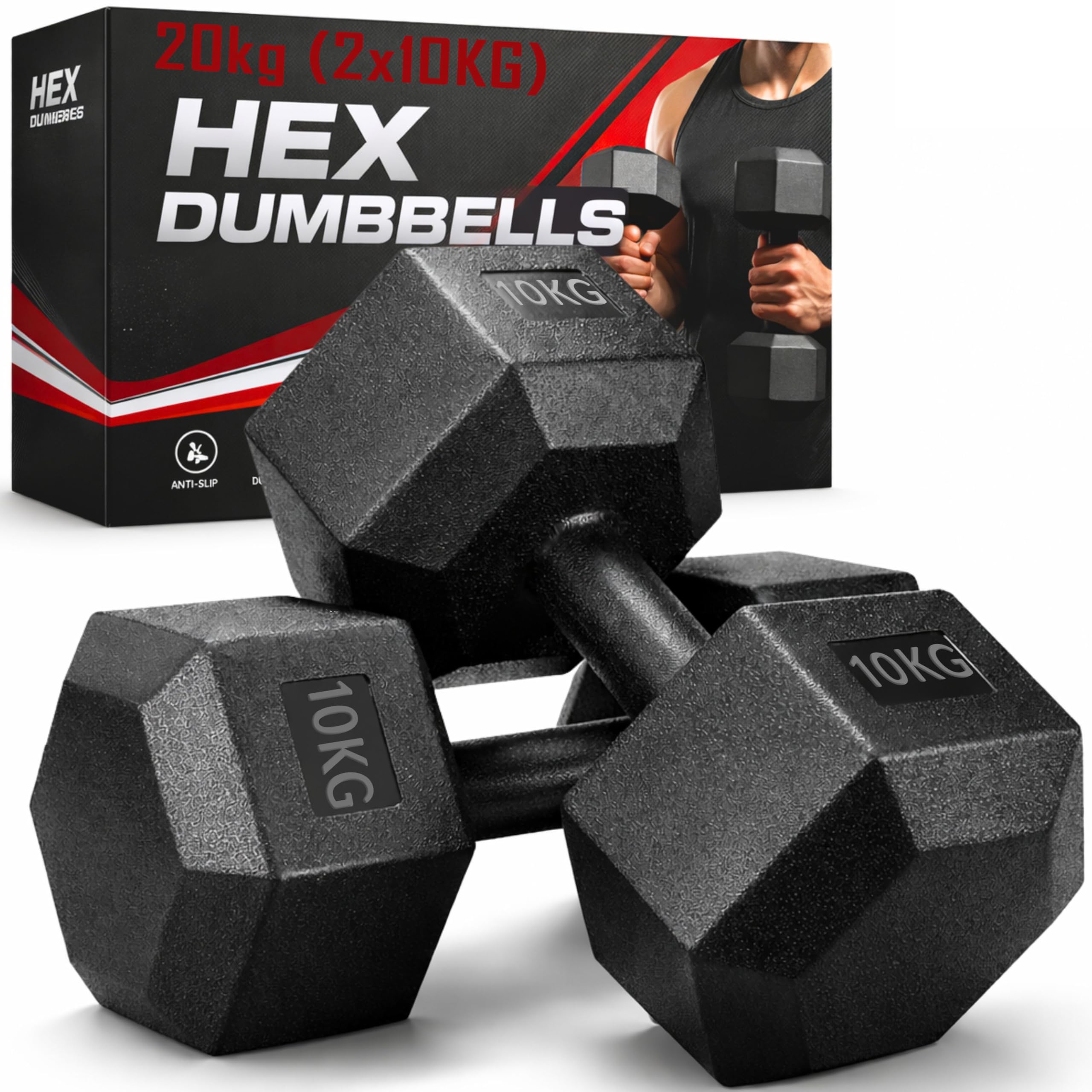 Hex Dumbbells Set Hand Weights, Plastic Dumbells Pair For Workouts Dumbbell Set For Home Training & Gym Free Weights Set, Anti Slip & Anti Roll (20 KG (2x 10KG))