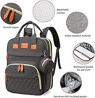 Vista 6 de Mochila para pañales, bolsas de pañales para bebé, bolsa de pañales multifuncional grande, mochila para pañales para mamá, bolsa oscura, Gris