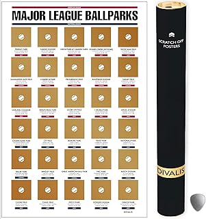 Major League Ballparks Scratch off Poster - Large Easy to Frame 24x16" Baseball Parks Checklist Chart - American and National Major League Ballparks Scratch-Off Baseball Stadium Map - Scratcher Included