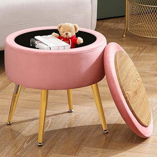 Furnimart Banco de almacenamiento pequeño de terciopelo, otomana tapizada con almacenamiento, taburete cuadrado para tocador, taburete reposapiés