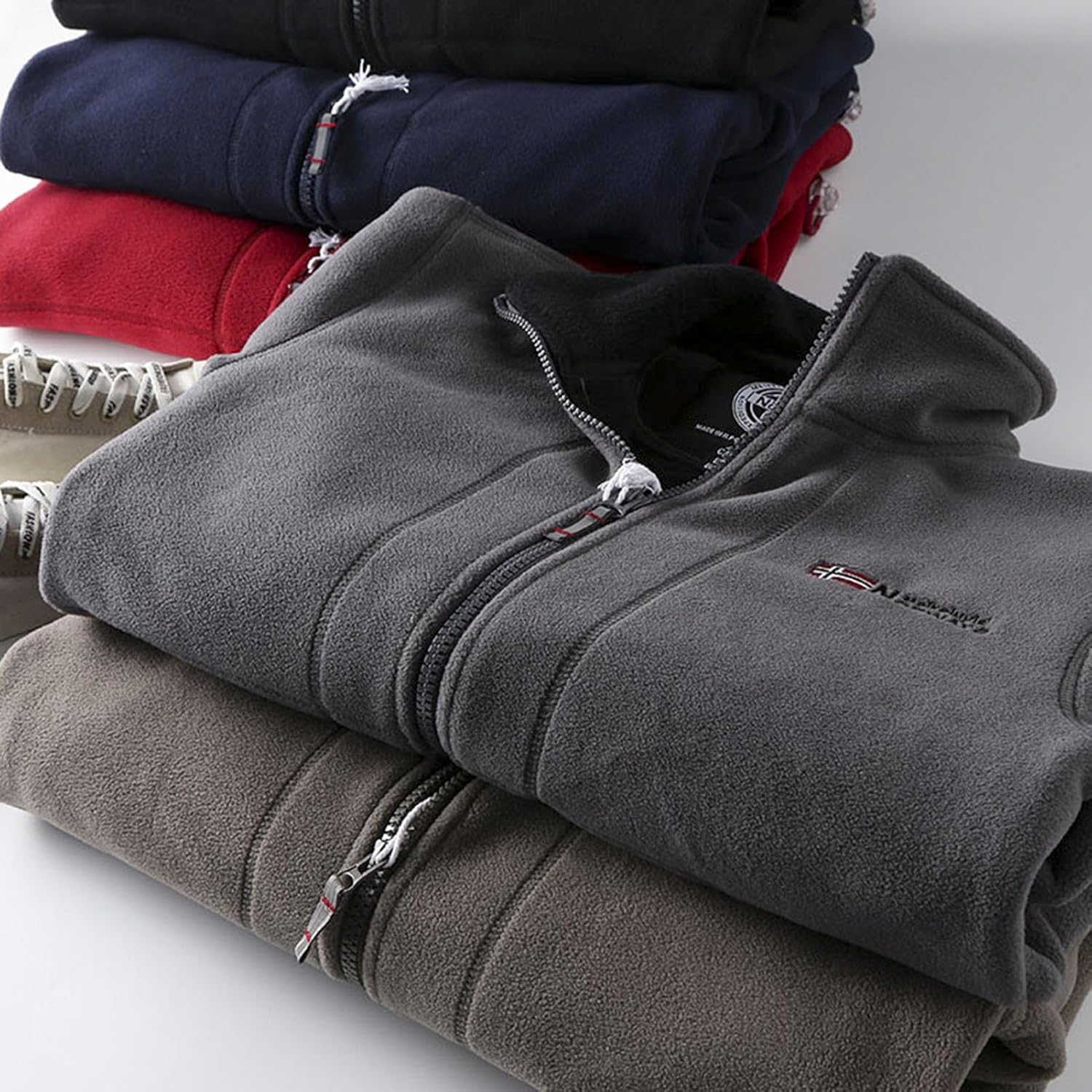 Bluelans Men's Full-Zip Polar Fleece Jacket Winter Fleece Jacket with Pocket Thick Warm Heat Retention Outdoor Coat for Men Black L - Image 6