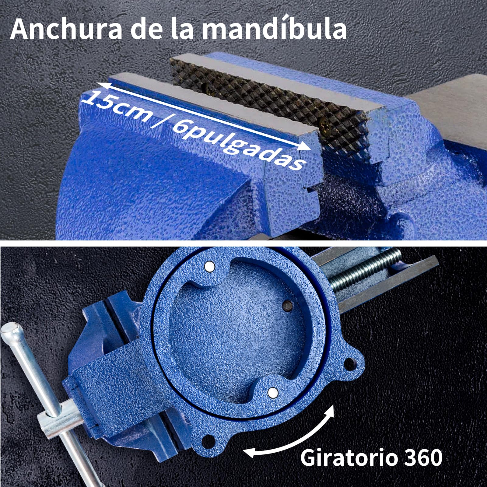 HYCHIKA Tornillo de Banco 152mm(6 pulgadas), 360 ° Se Puede Girar, Tornillo de Banco de Trabajo de Hierro Fundido, para Madera Metalurgia Perforación