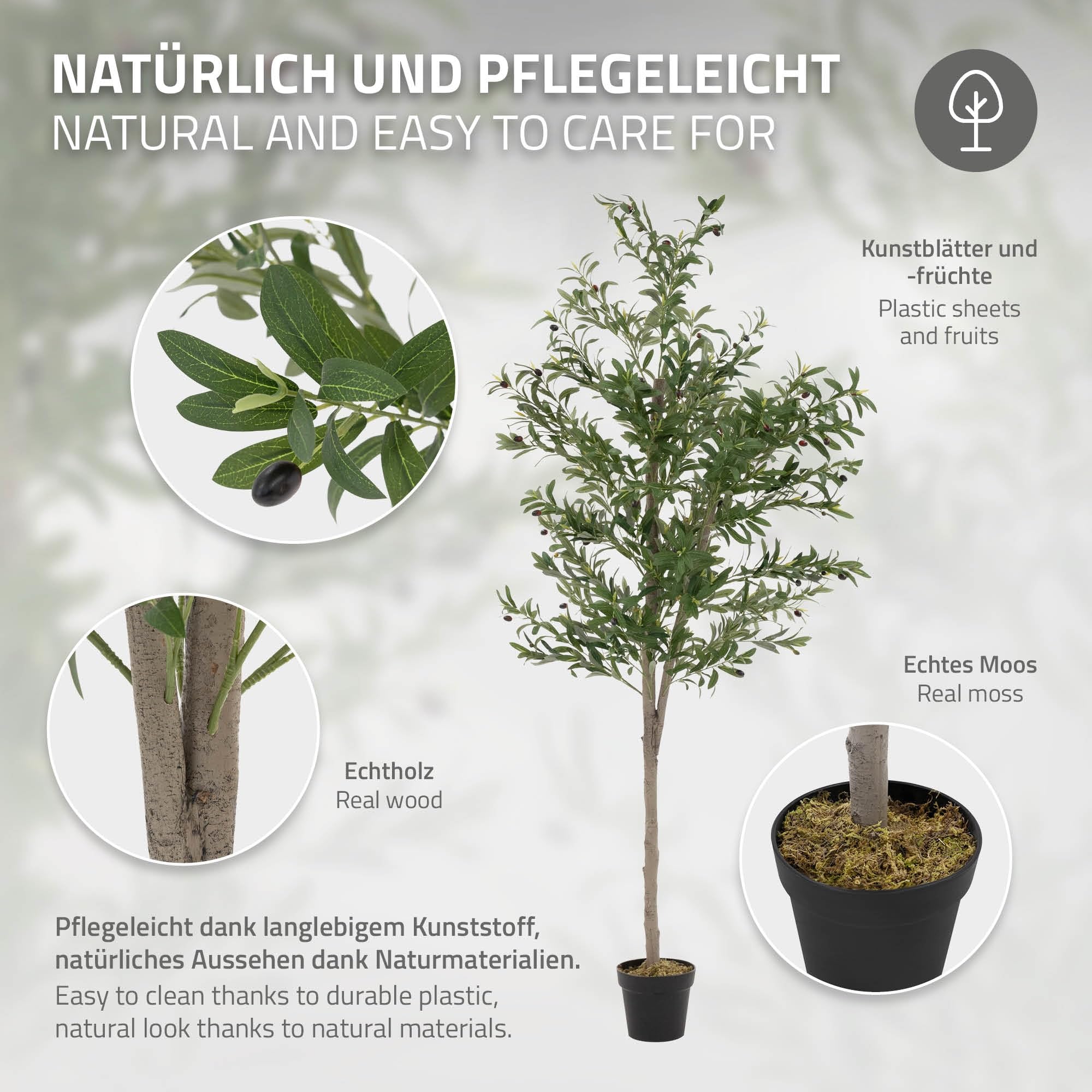 Alupssuc Kunstolijfboom, 150 cm, kunstolijfboomplanten, grote nep, tropische plastic plant in pot, voor binnen en buiten, thuis, kantoor, balkon, moderne tuindecoratie
