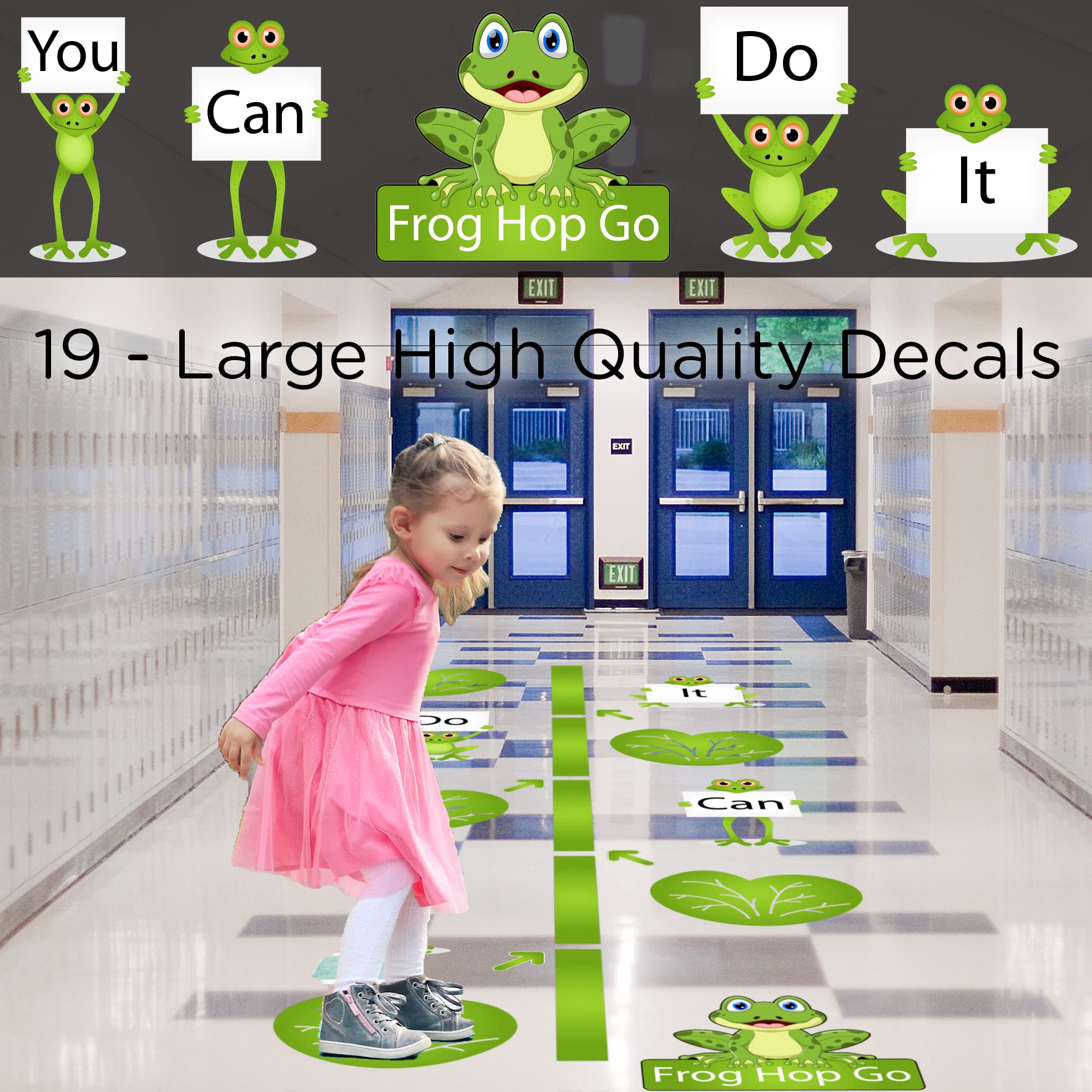 Frog Hop Classroom Playscape - Sensory Path, 15 calcomanías de vinilo altamente duraderas para el suelo del pasillo escolar