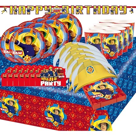 Kit Sam Le Pompier 8 Enfants Complet Anniversaire 8 Assiettes 8 Gobelets Serviettes 1 Nappe 10 Bougies Magiques Offertes Fete Nouveaute 19 Amazon Fr Jeux Et Jouets