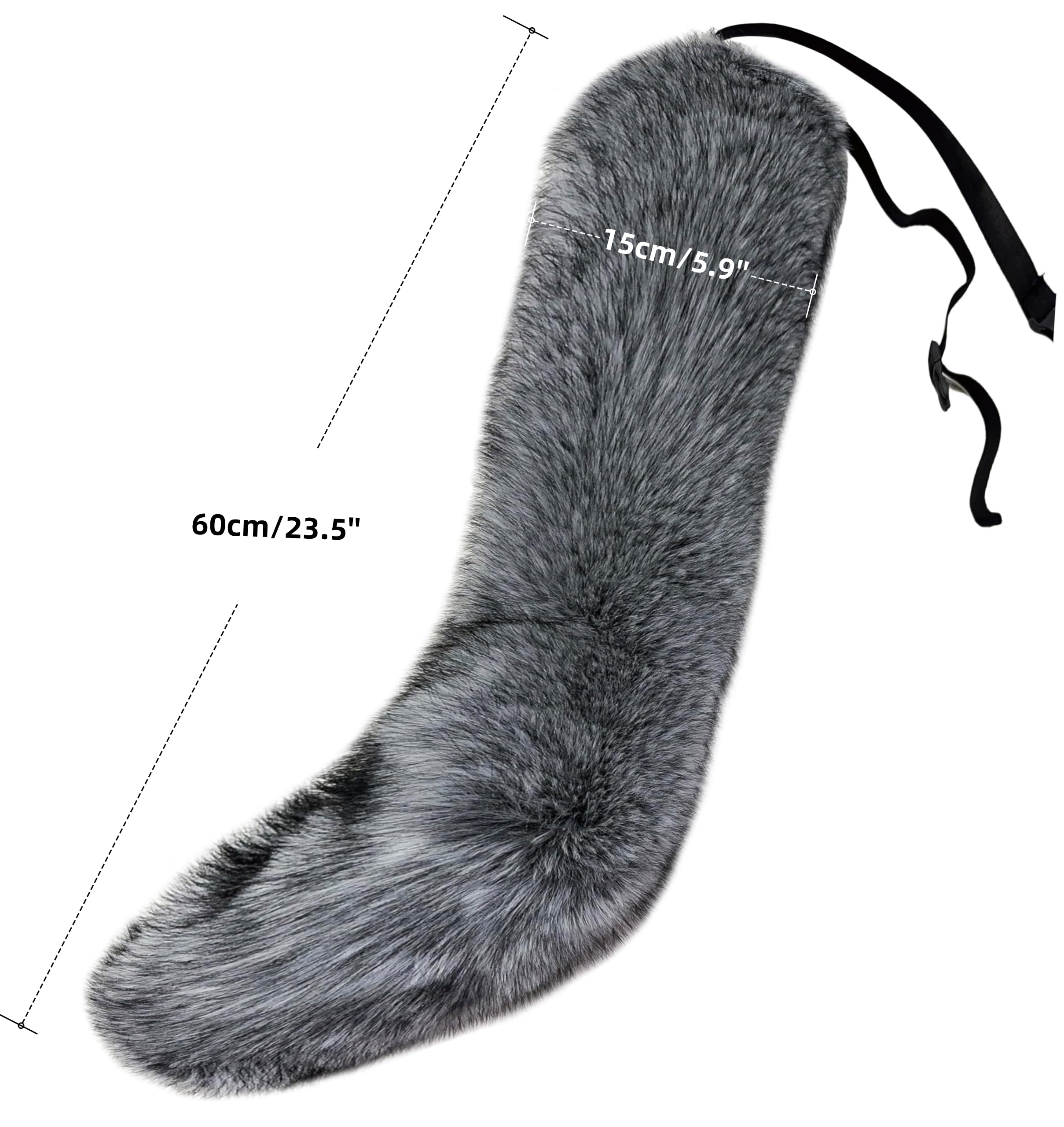 Lina & Lily Adults Faux Fur Fox Wolf Animal Tail Costume Fancy Dress Accessories for Cosplay Halloween Christmas Party (White & Black Mix) - Image 3