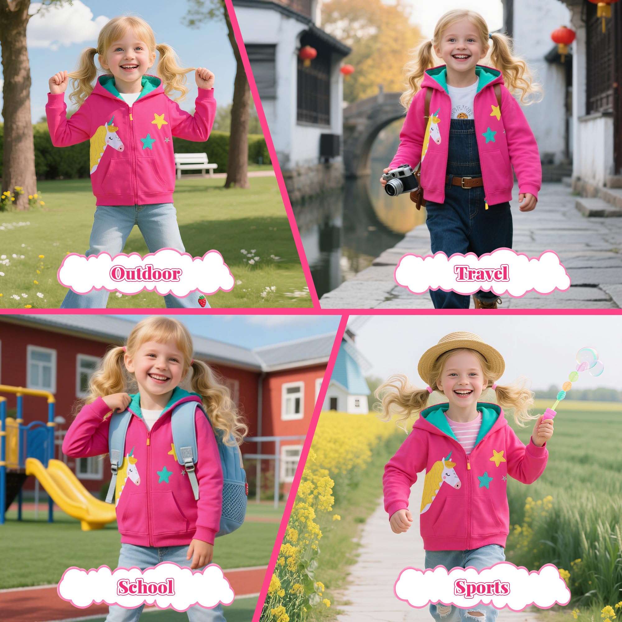 Sudadera con Capucha y Cremallera Niñas Algodón Mangas Largas Casual Chaqueta Moda Lindo Animal Hoodie Tops con Bolsillos Ropa para Niña de 3 a 8 Años
