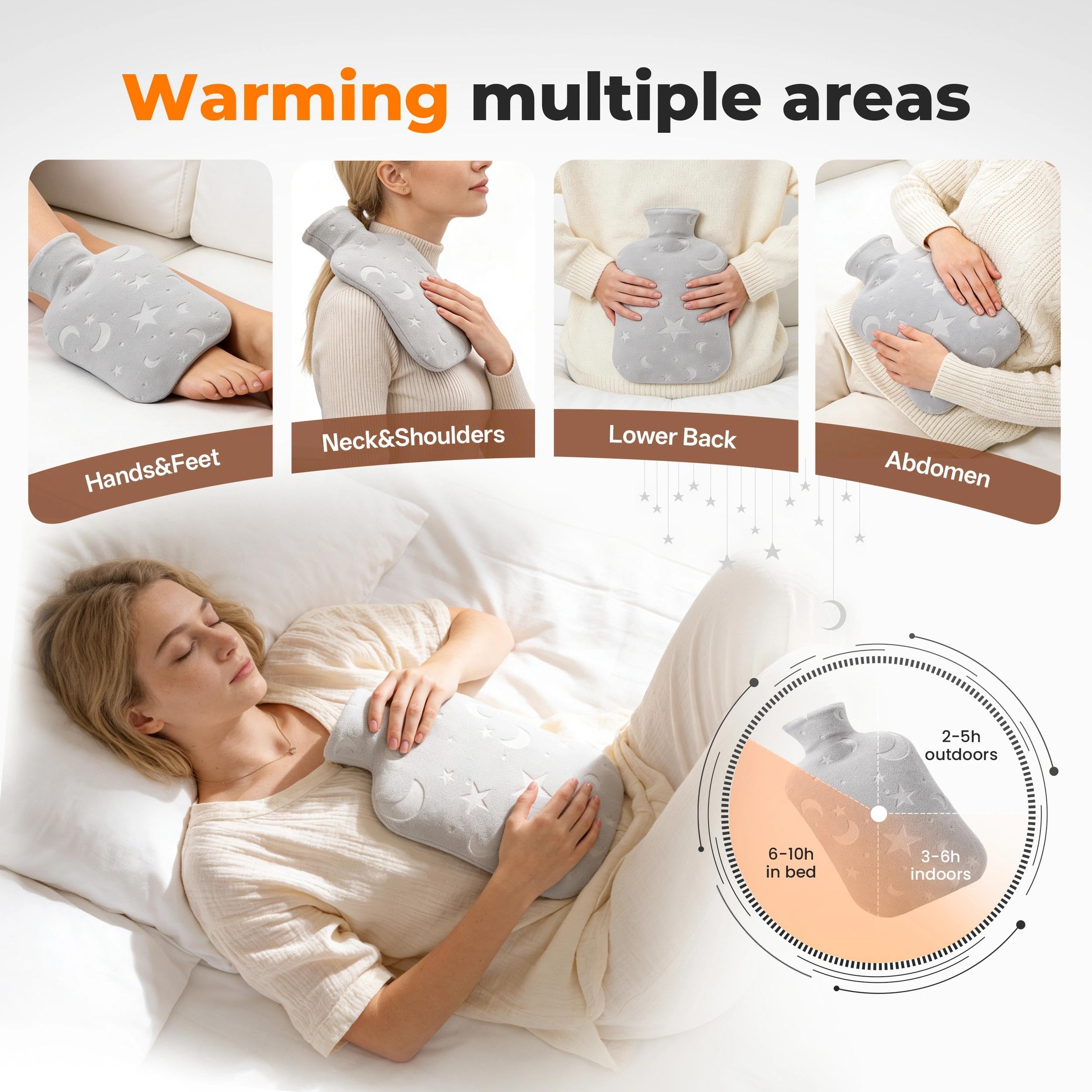 DICEVER Hot Water Bottle with Soft Cover - 2L Hot Water Bag for Cozy Nights, Feet and Bed Warmer, Gray