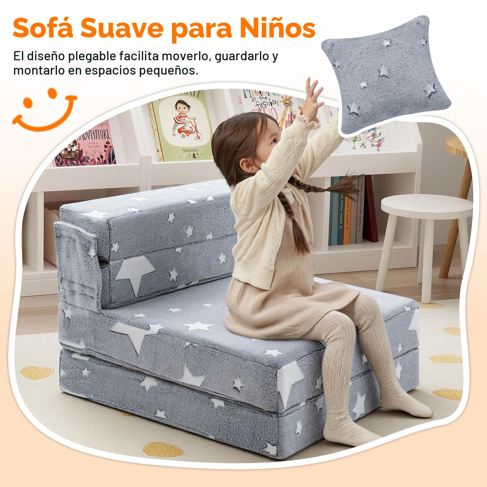 MeMoreCool Sofá Plegable Tri Parainfantil, Colchón Brillante para Niños, Sillones Infantiles, Sillon Bebe, Sala de Juegos
