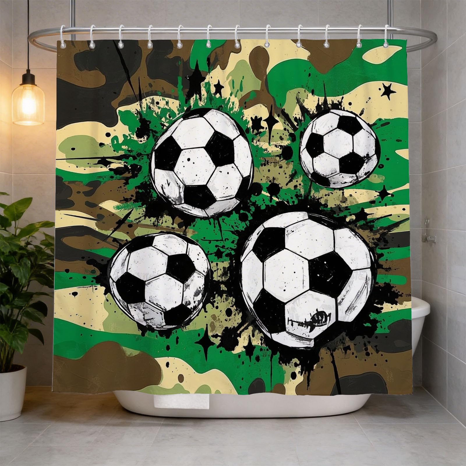 Hongduo 3D Football Shower Curtain for Stalls Bathtubs Cartoon Bathroom Decor Shower Curtain Set Polyester Fabric Waterproof 180x180cm/71X71 Inch with Hooks