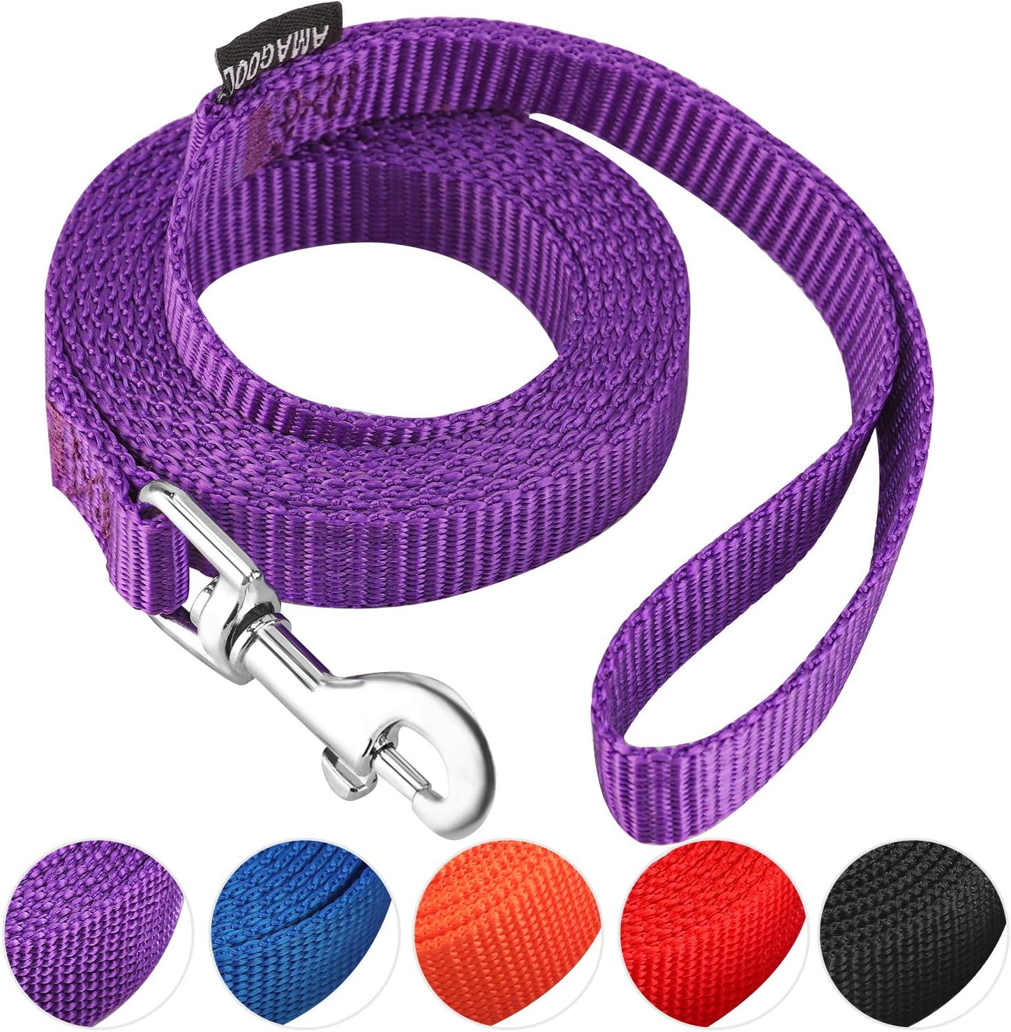 AMAGOOD 6 FT Puppy/Dog Leash, Strong and Durable Traditional Style Leash with Easy to Use Collar Hook,Dog Lead Great for Small and Medium and Large (Purple,5/8" x 6 Feet)