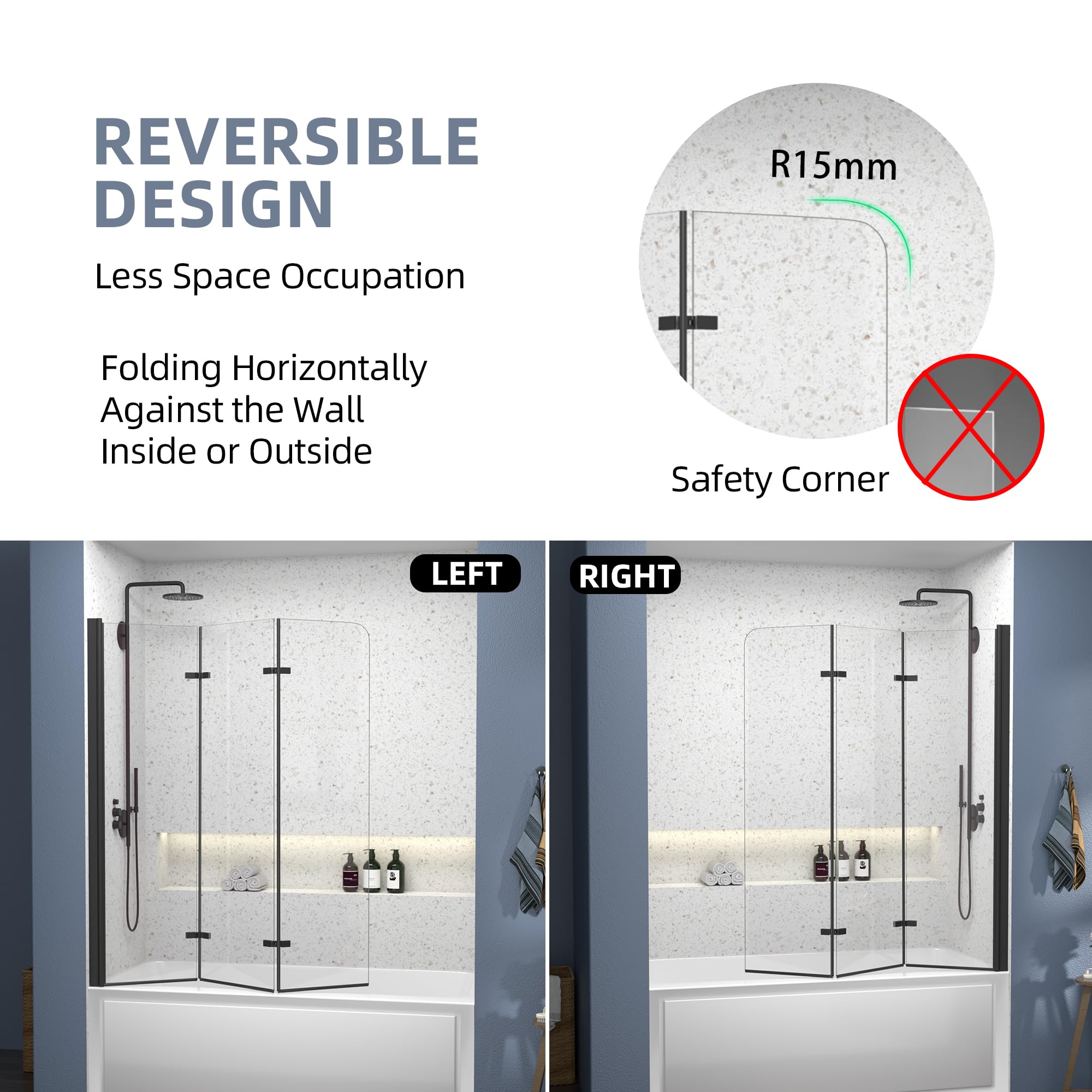 Puerta De Ducha Batiente Los Ángeles Con Apertura A Interior Y Exterior | Marco Negro Mate | Vidrio Templado EasyClean | Ancho 86-89 X Alto 200 Cm