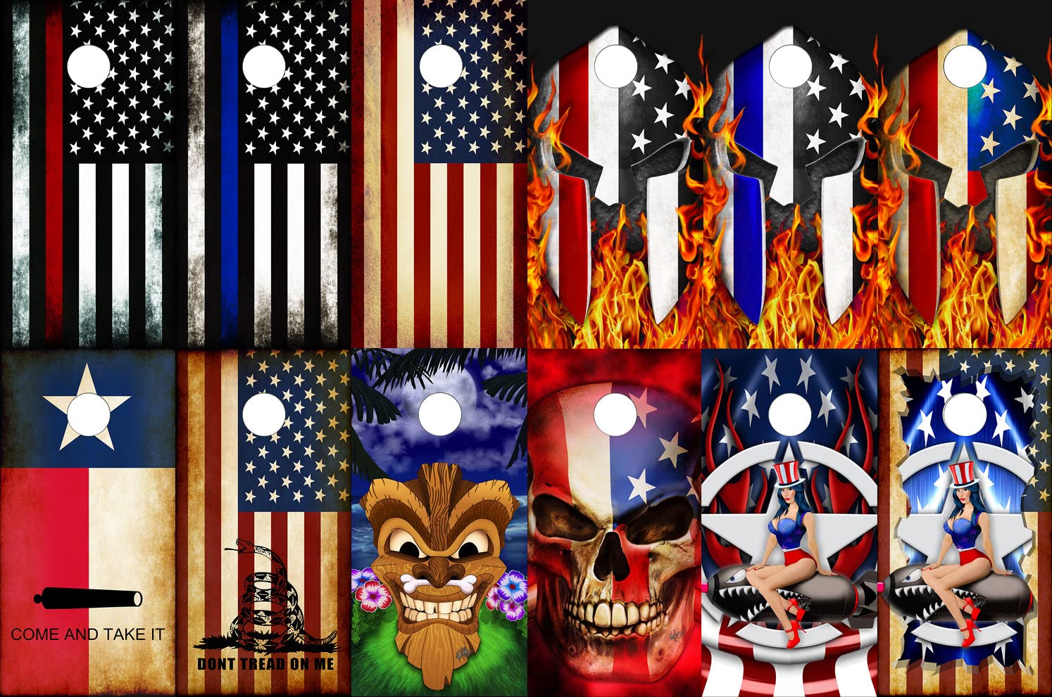 Vintage Waving American Flag Tattered Cornhole Wraps V-001 RUSTIC