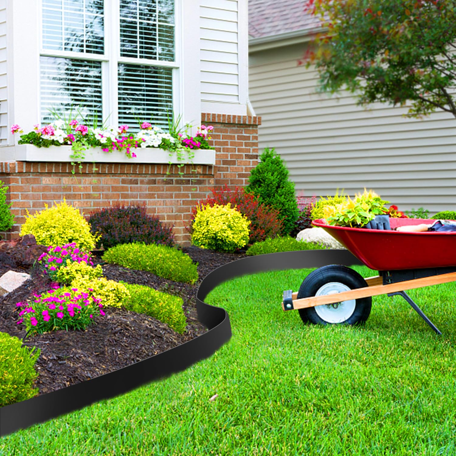 Bordure de pelouse en métal galvanisé, 5 m, 10 m, 15 m, 20 m, 25 m, 30 m, 35 m, 40 m, 45 m, 50 m, palissade, Peut être utilisée pour Cour, Jardin, Noire (Longueur 10m - Hauteur 15cm)