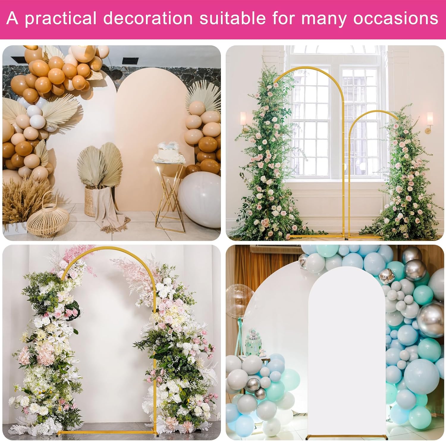 Metal Arch Backdrop Stand and Cover Set, 7.2FT+6FT Wedding Arch Stand, 2 Pack Metal Balloon Arch Stand for Wedding, Baby Shower, Birthday Party, Graduation Decoration
