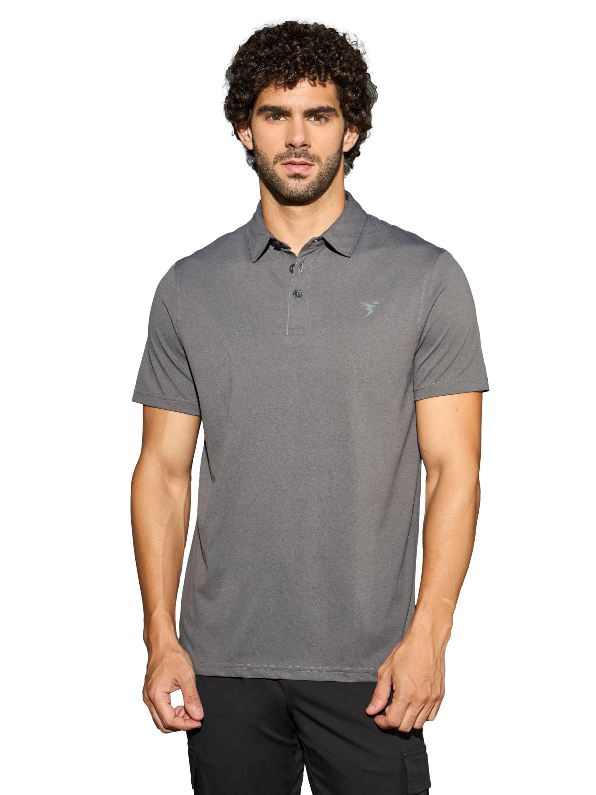 TECHNOSPORT Men's Solid Slim Fit Polo Collar T-Shirt COTFLEX Half Sleeve Button Polyester for Gym Running Workout UPF50+ Anti Odour-picture-34
