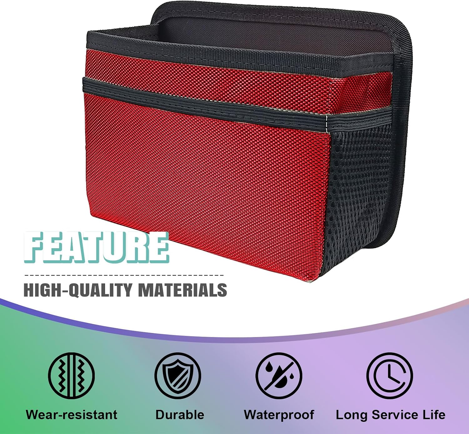 Car Trash Can, Foldable Mini Vehicle Trash Bin Garbage Organizer Holder with a Roll of Garbage Bag, Multi Pocket Design Waterproof Automotive Interior Hanging Dustbin Suitable for Car (Red)