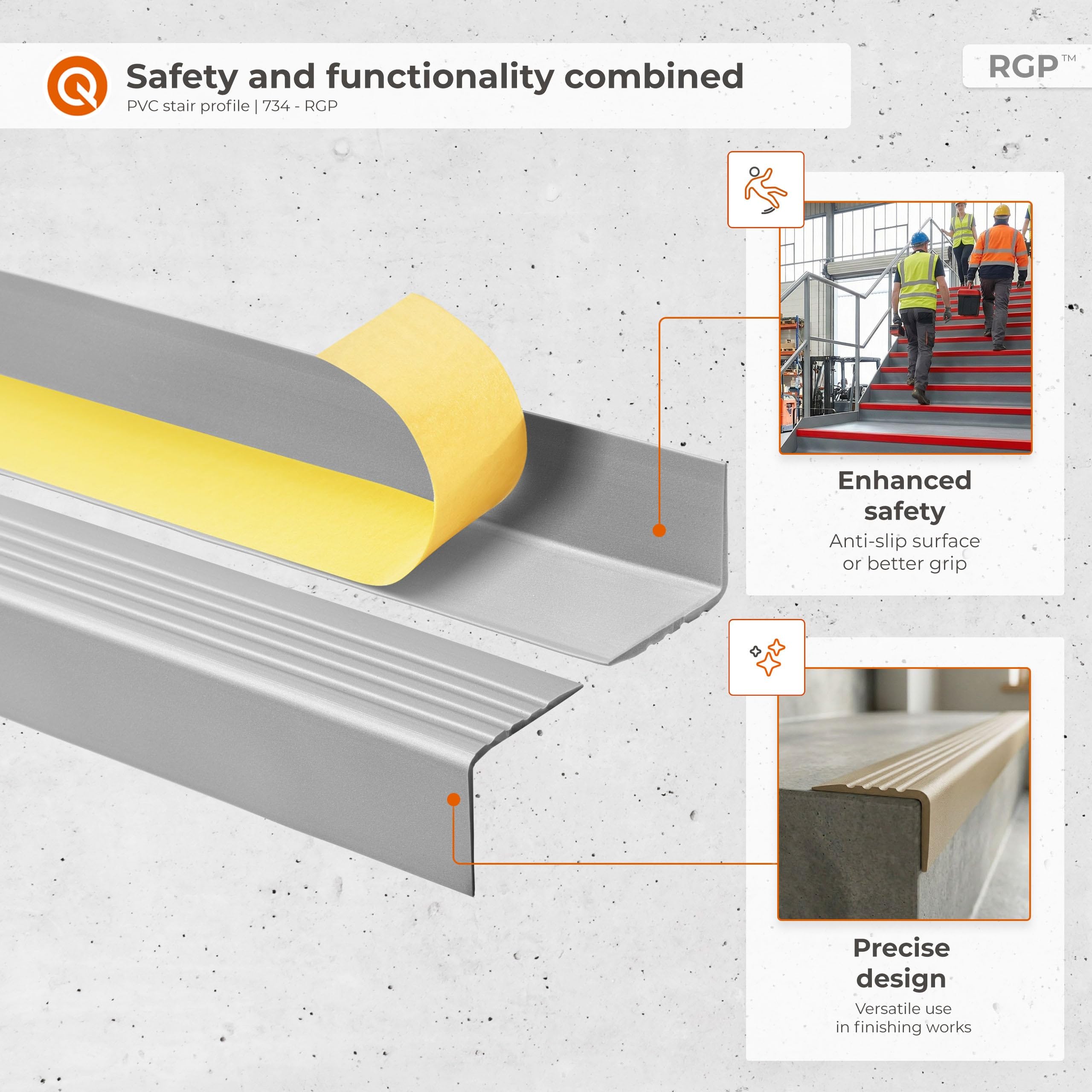 Perfil De Borde De Escalón Autoadhesivo | Antideslizante Y Protector | PVC Gris 4m (4x 1/4m) | Seguridad Para Niños Y Mayores