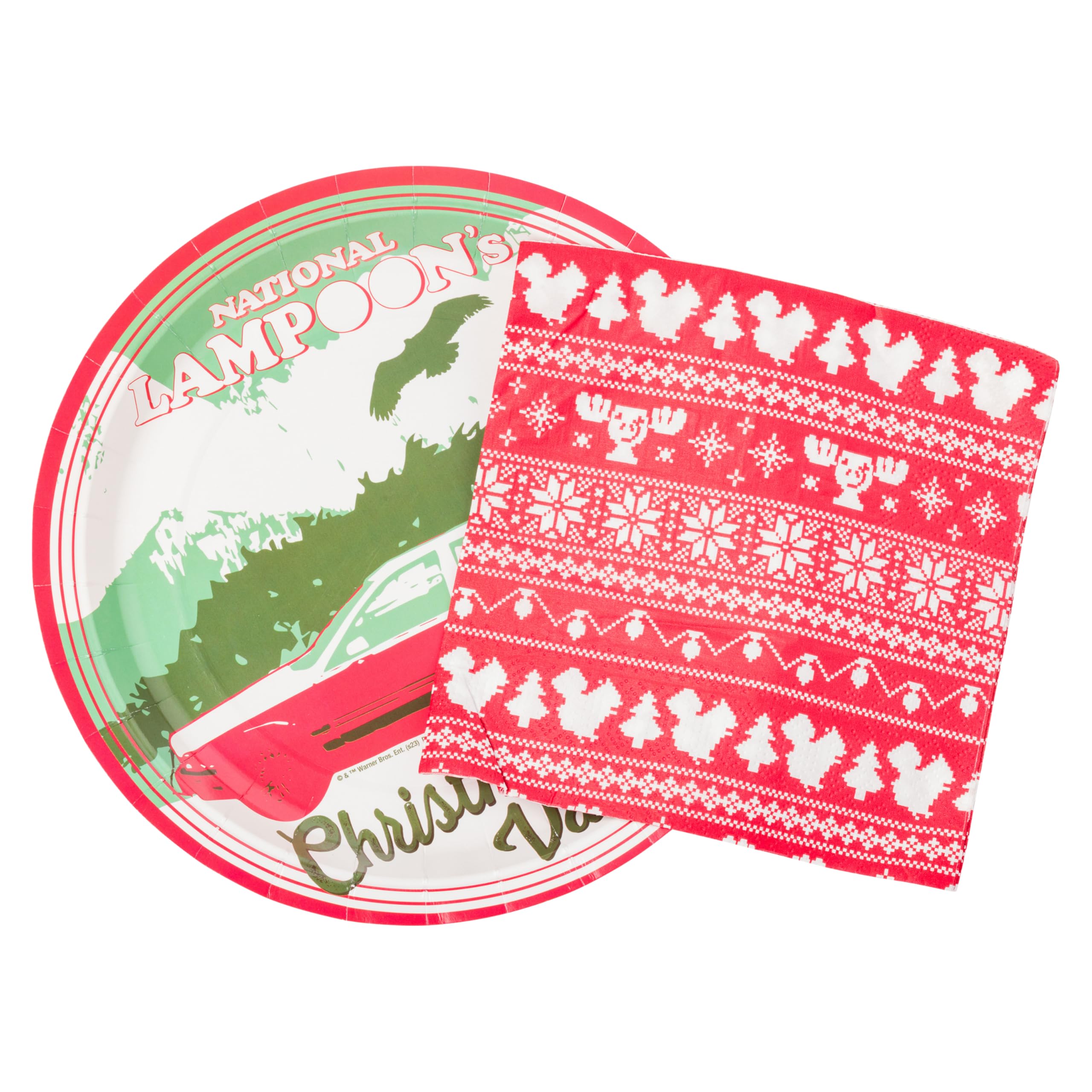Silver Buffalo Christmas Vacation National Lampoon's 32 Pack Partyware Disposable Paper Plates and Napkins