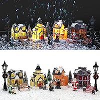 Vista 1 de Queekay Juego de 17 casas de pueblo de Navidad iluminadas de resina con figuras, accesorios de pueblo navideño, edificios coleccionables