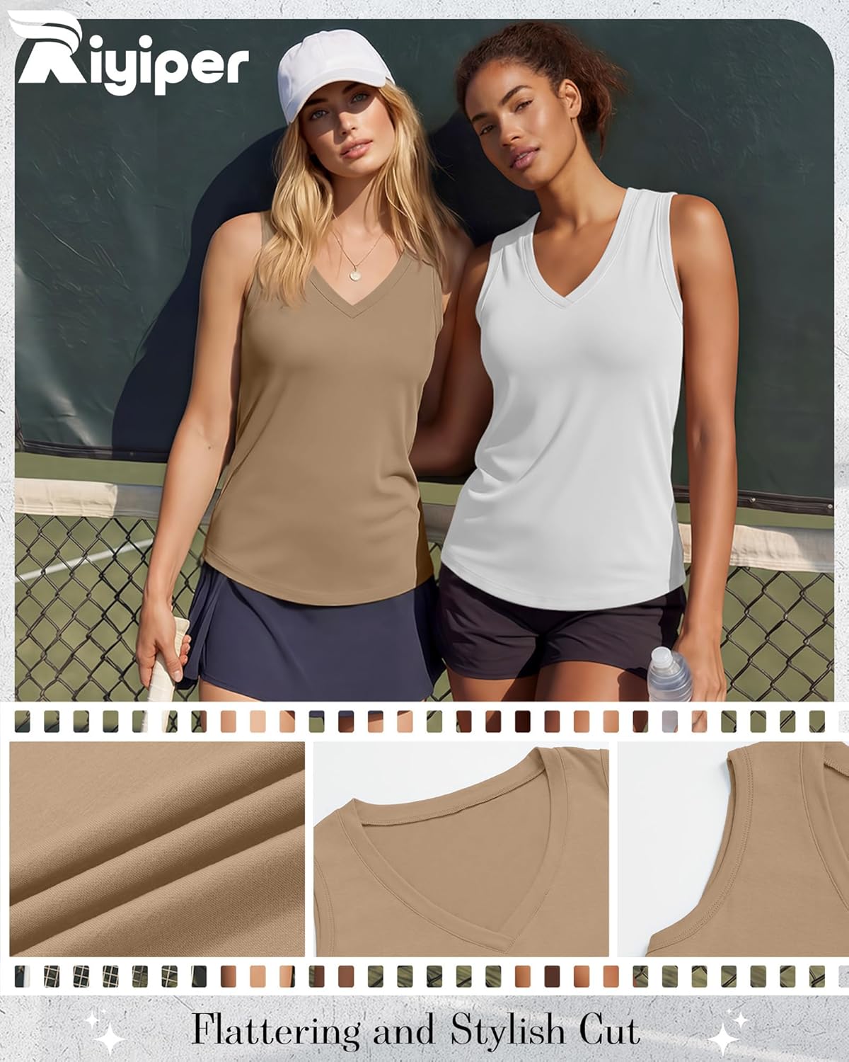 Riyiper 4 Pack Women's Tank Tops V Neck T Shirts Loose Fit Summer Sleeveless Casual Tee Blouse 2026 Fashion Vacation Clothes - Image 5