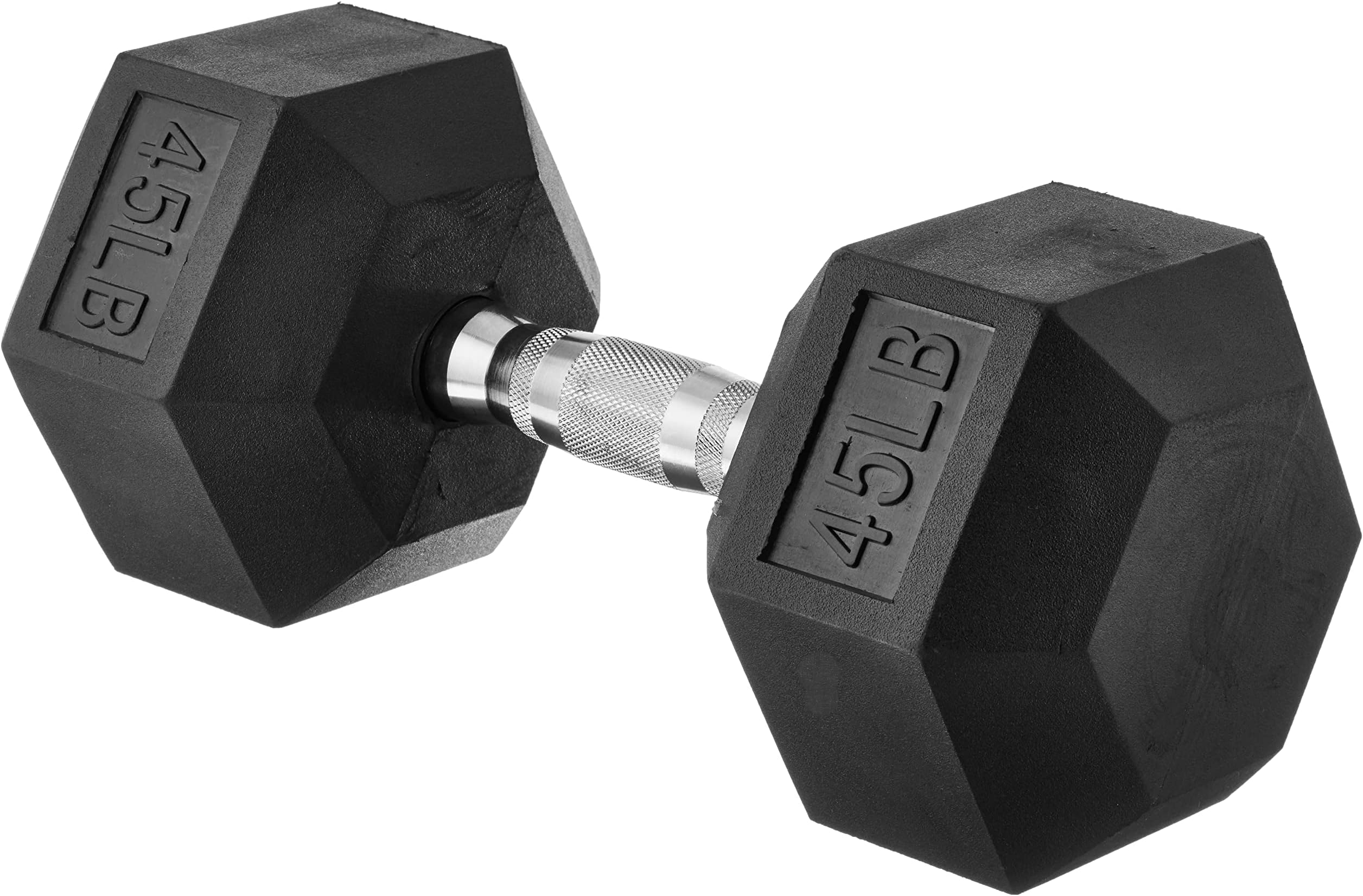 Amazon Basics Rubber Encased Hex Dumbbell Weight 14.2 X 6.5 X 5.8 Inches, 45 Pounds