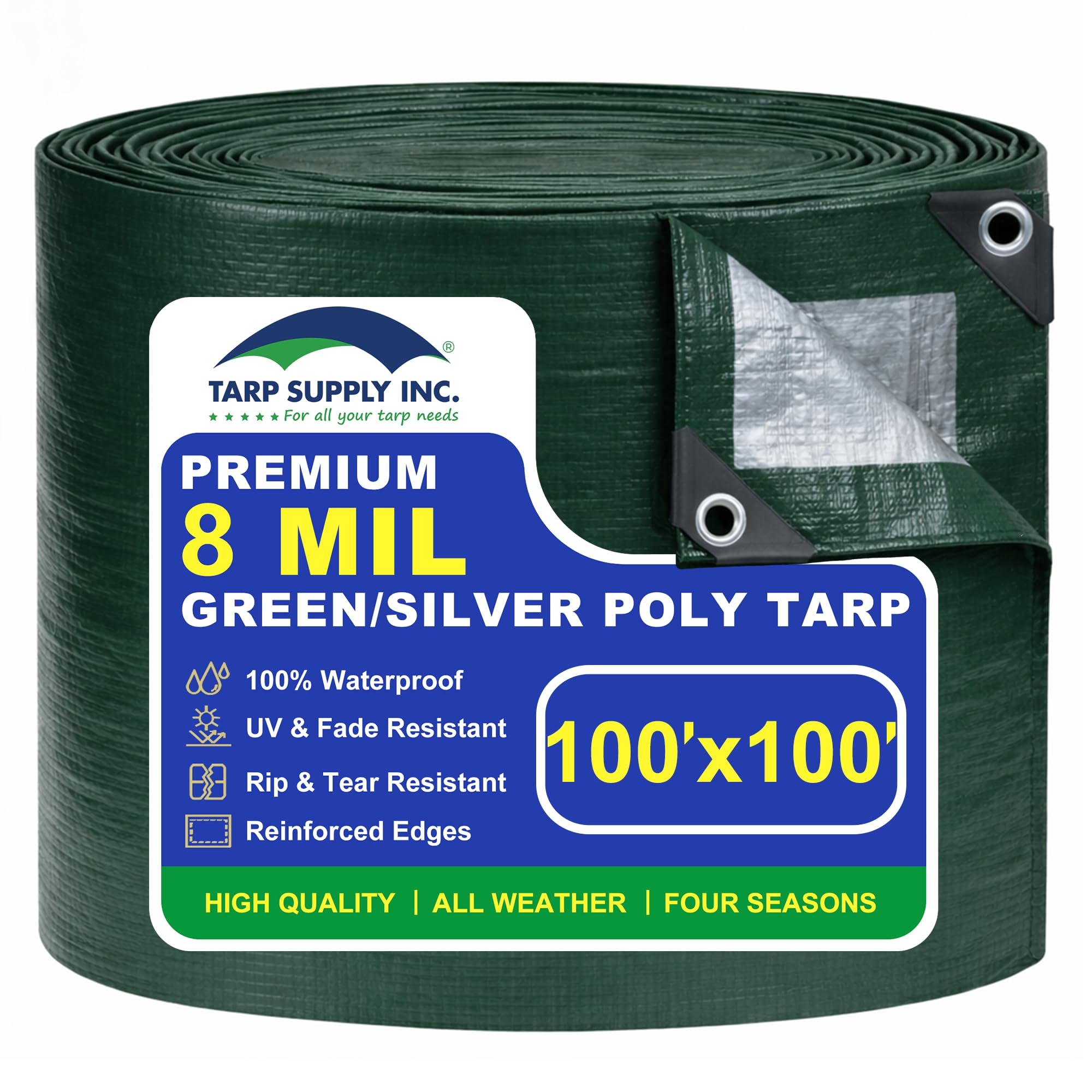 TARP SUPPLY Inc 8 Mil Green/Silver Reversible 100x100