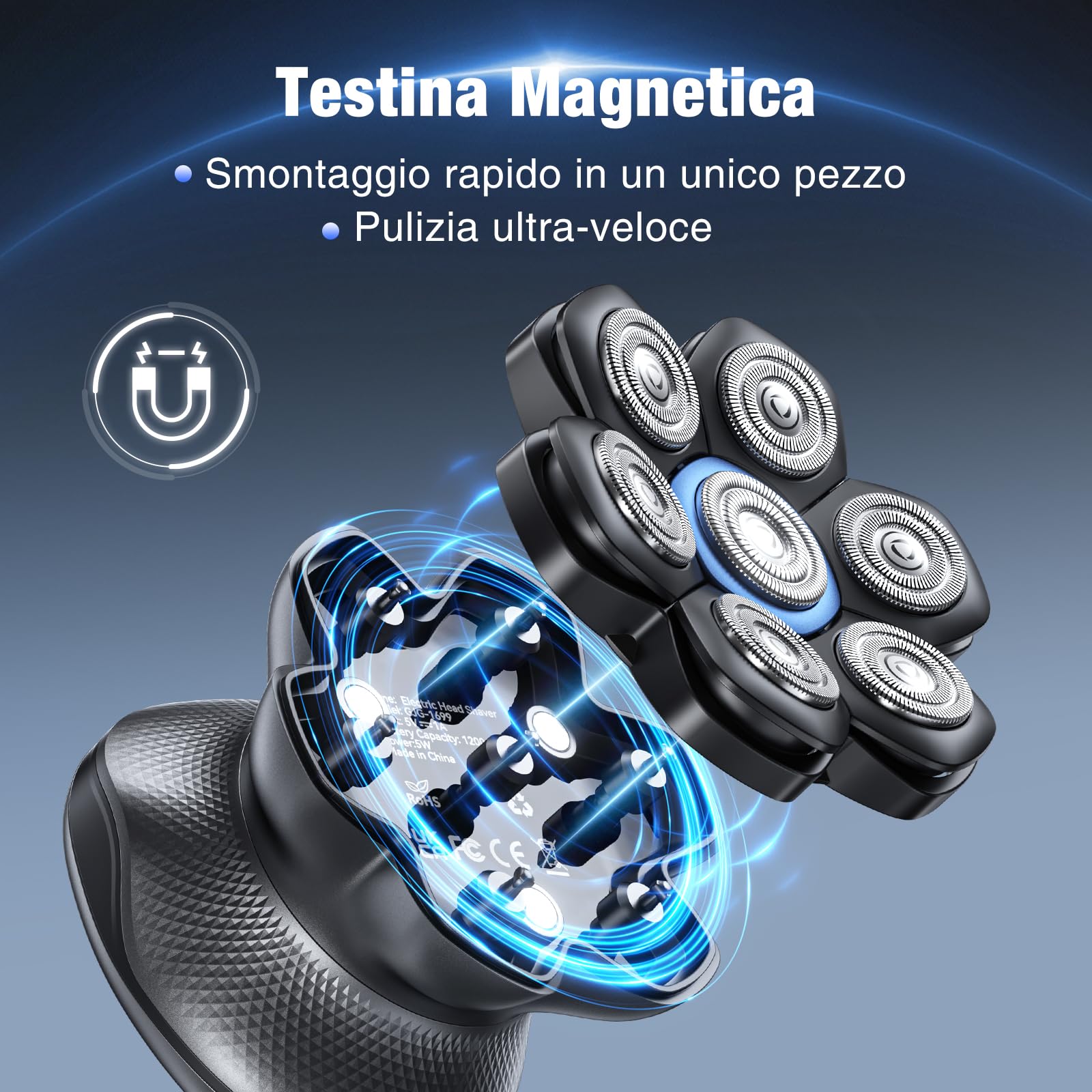 kensen Rasoio Testa Calva Uomo Zero Assoluto 2 Velocità 7D Rasoio Capelli Uomo 0 mm Impermeabile Cordless 100 Minuti di Autonomia Rasoio Elettrico Testa Calva Uomo con Display LED & USB-C Nero