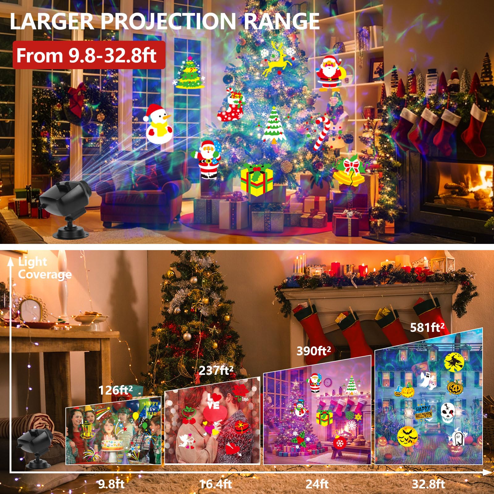Diealles Shine Proyector Navidad Halloween, Proyector Luces Navidad Exterior y Interior, LED Proyector Copos de Nieve Lámpara de Proyección Navidad con Control Remoto