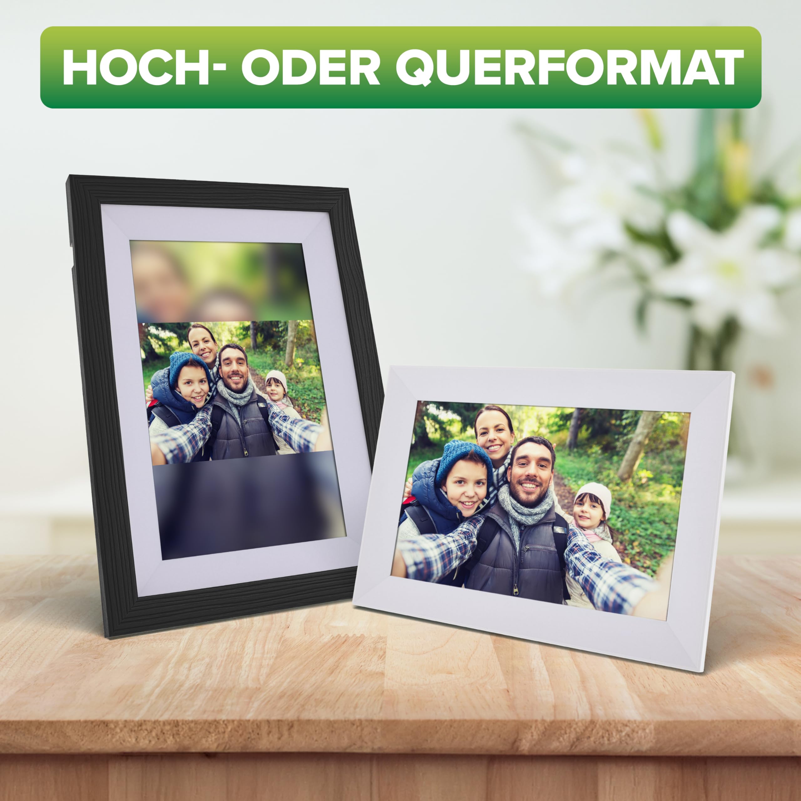 InLine WiFRAME 2 55821H Cadre photo numérique avec 3 cadres amovibles en bois de noyer WiFi 10,1" avec fonction tactile 1920 x 1200 cm Mémoire 16 Go Partagez vos moments instantanément de n'importe où